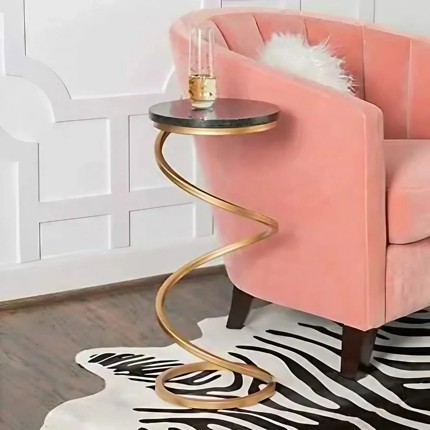 ترابيزة جانبية معدن بسطح رخام، 40*38*60 سم