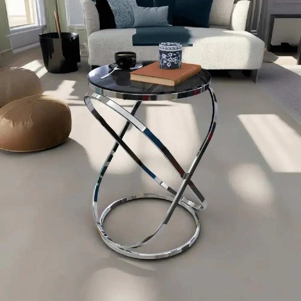 ترابيزة جانبية ستيل بسطح زجاج، 40*40*60 سم
