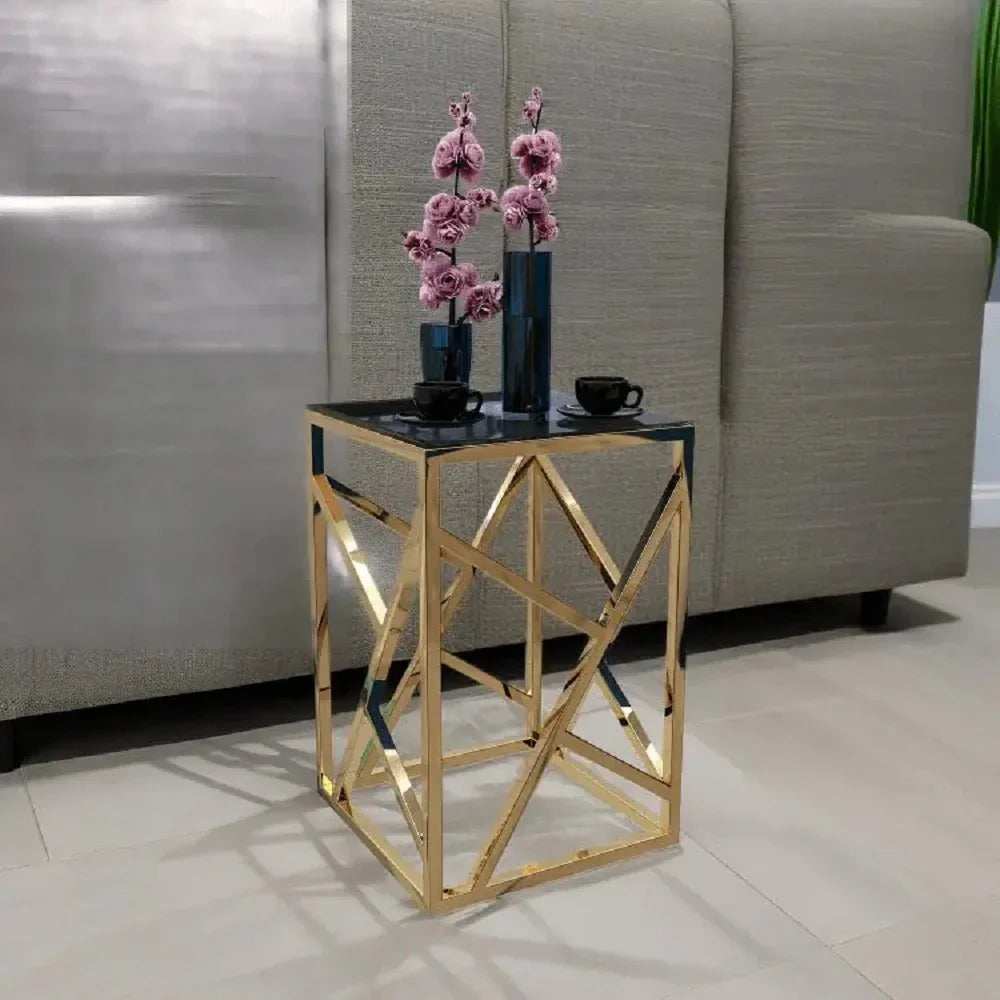 ترابيزة جانبية ستيل بسطح زجاج، 40*40*60 سم