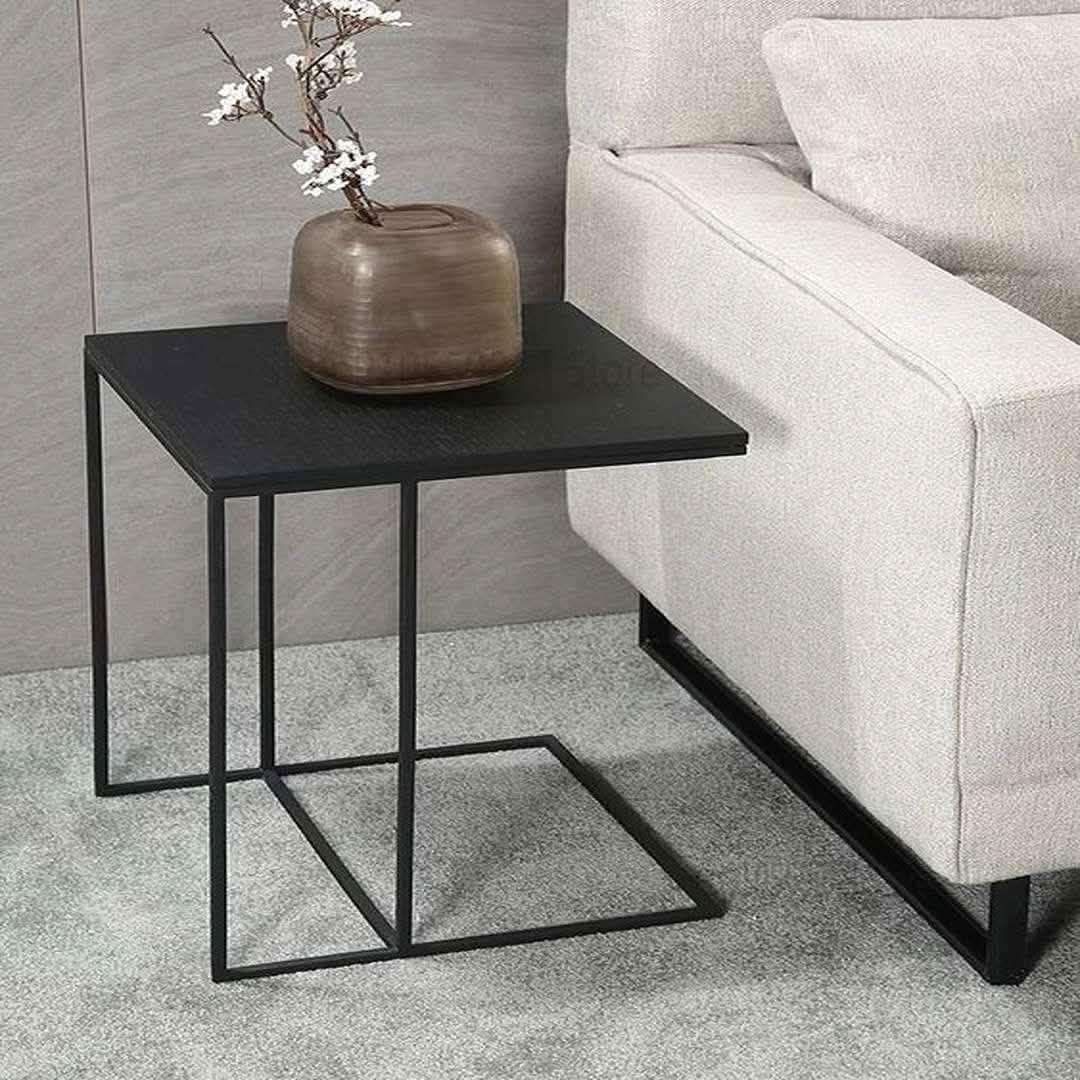 ترابيزة جانبية معدن بسطح خشب، 40*50*40 سم