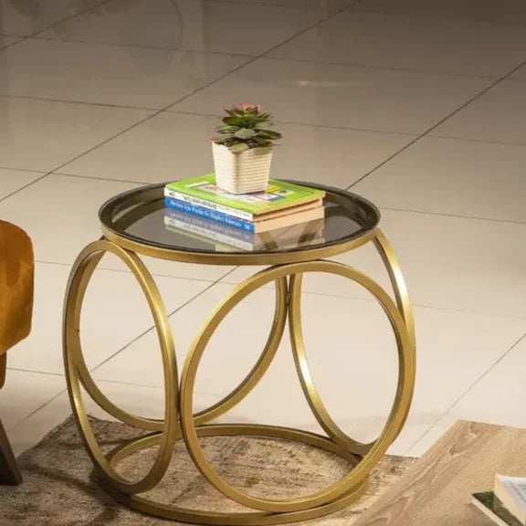 ترابيزة جانبية ستيل بسطح زجاج، 40*40*45 سم- ذهبي