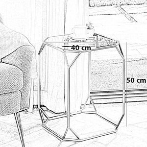 ترابيزة جانبية ستيل بمسطح زجاج سداسي الشكل مع تصميم هندسي 40×40×50 سم