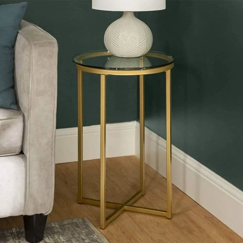 ترابيزة جانبية ستيل بسطح زجاجي، 40*40*50 سم