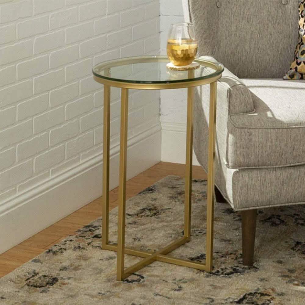 ترابيزة جانبية ستيل بسطح زجاجي، 40*40*50 سم