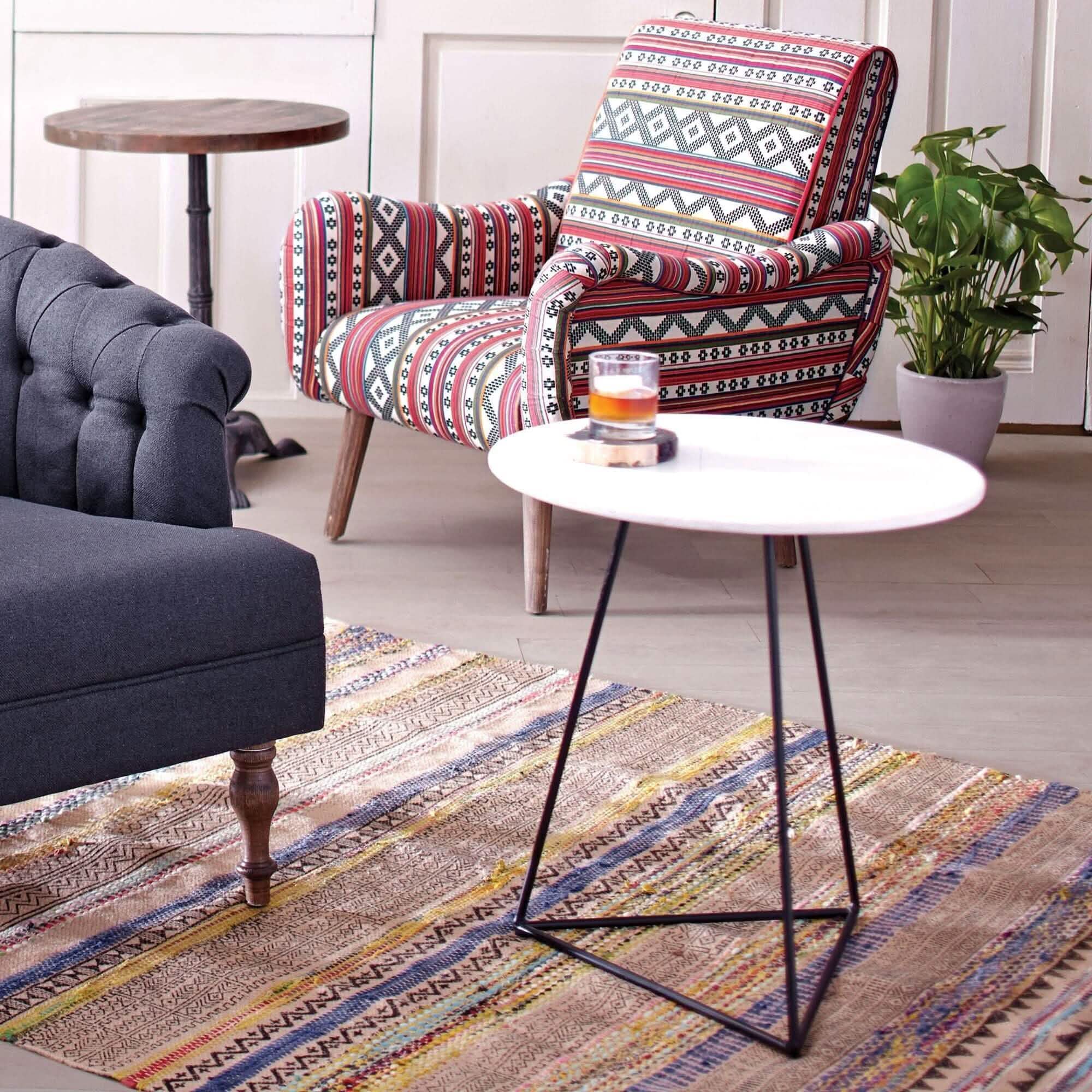 ترابيزة جانبية ستيل بسطح رخام، 40*40*50 سم