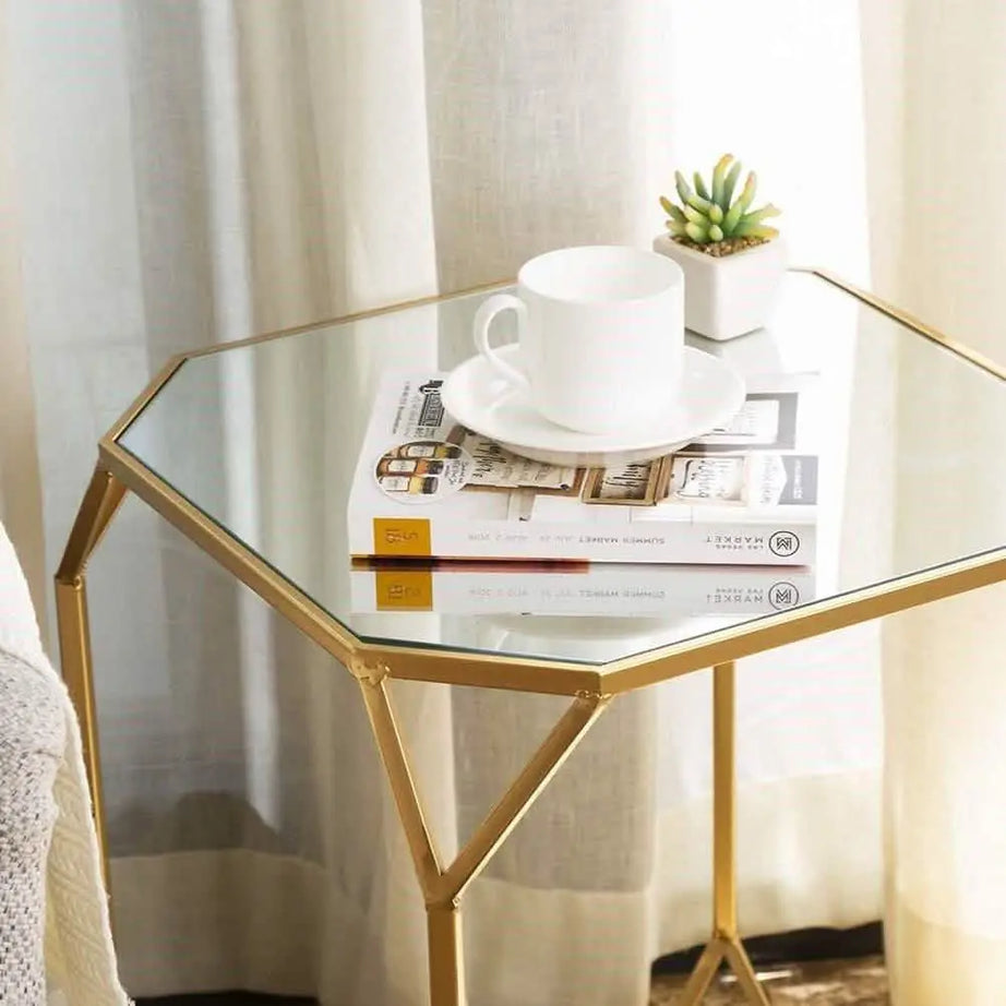 ترابيزة جانبية ستيل بسطح زجاج، 40*40*50 سم