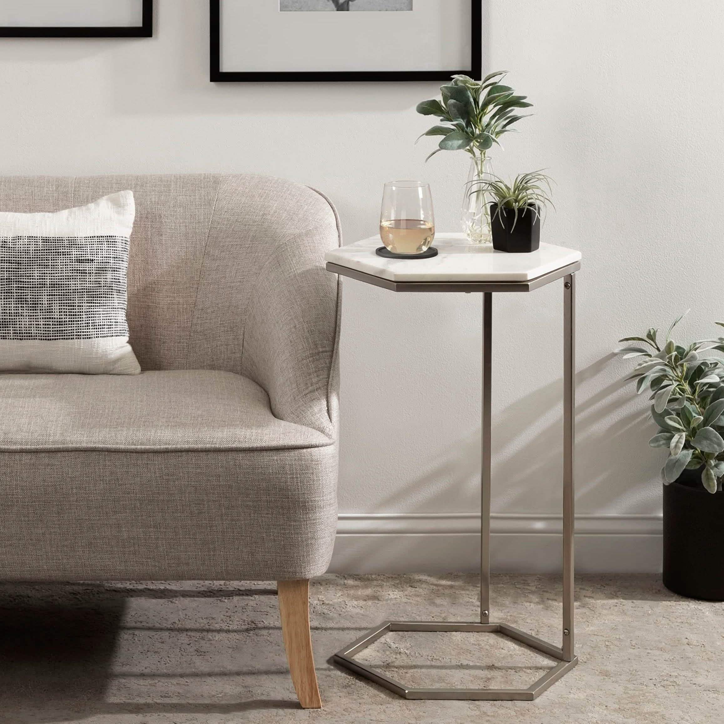 ترابيزة جانبية ستيل بسطح رخام، 40*40*50 سم