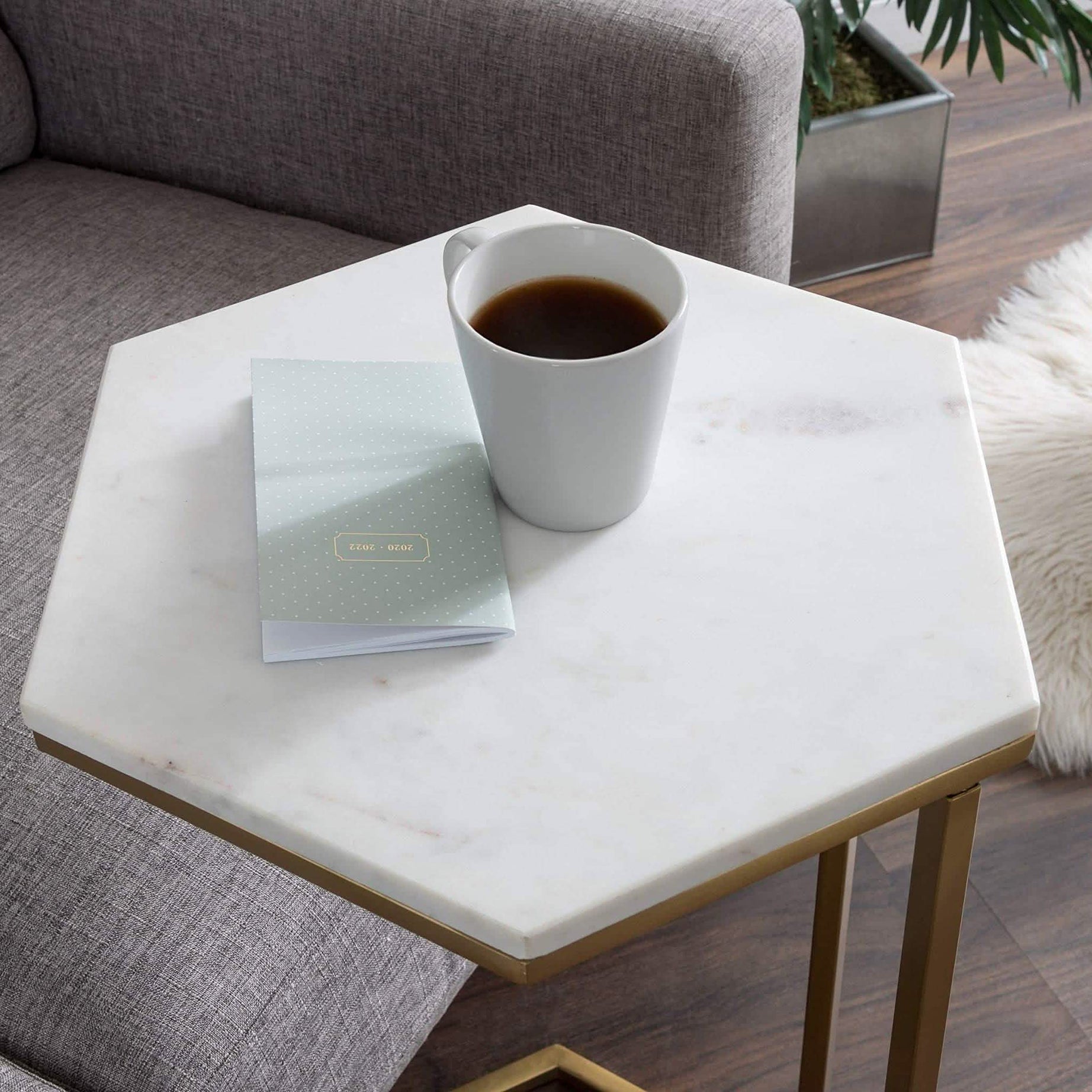 ترابيزة جانبية ستيل بسطح رخام، 40*40*50 سم