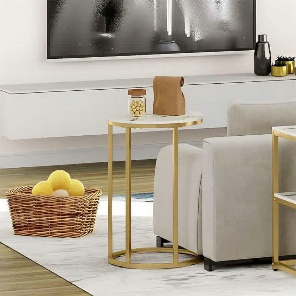 ترابيزة جانبية ستيل بسطح رخام، 40*40*50 سم