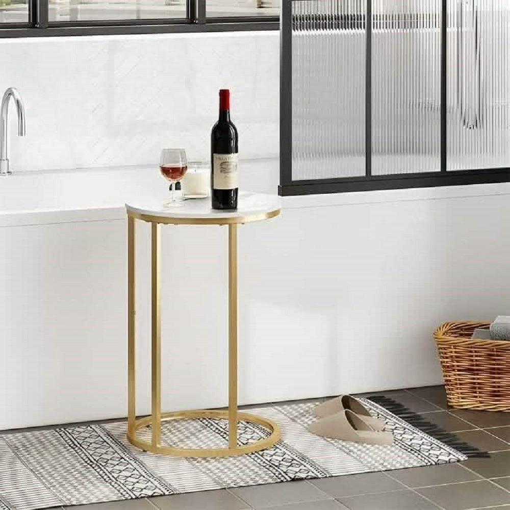 ترابيزة جانبية ستيل بسطح رخام، 40*40*50 سم