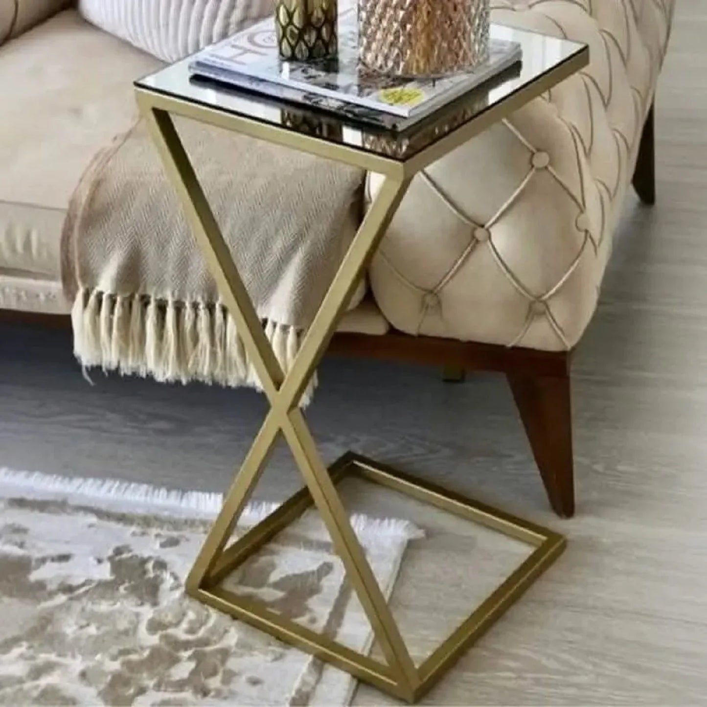 ترابيزة جانبية ستيل و زجاج، 40*40*50 سم