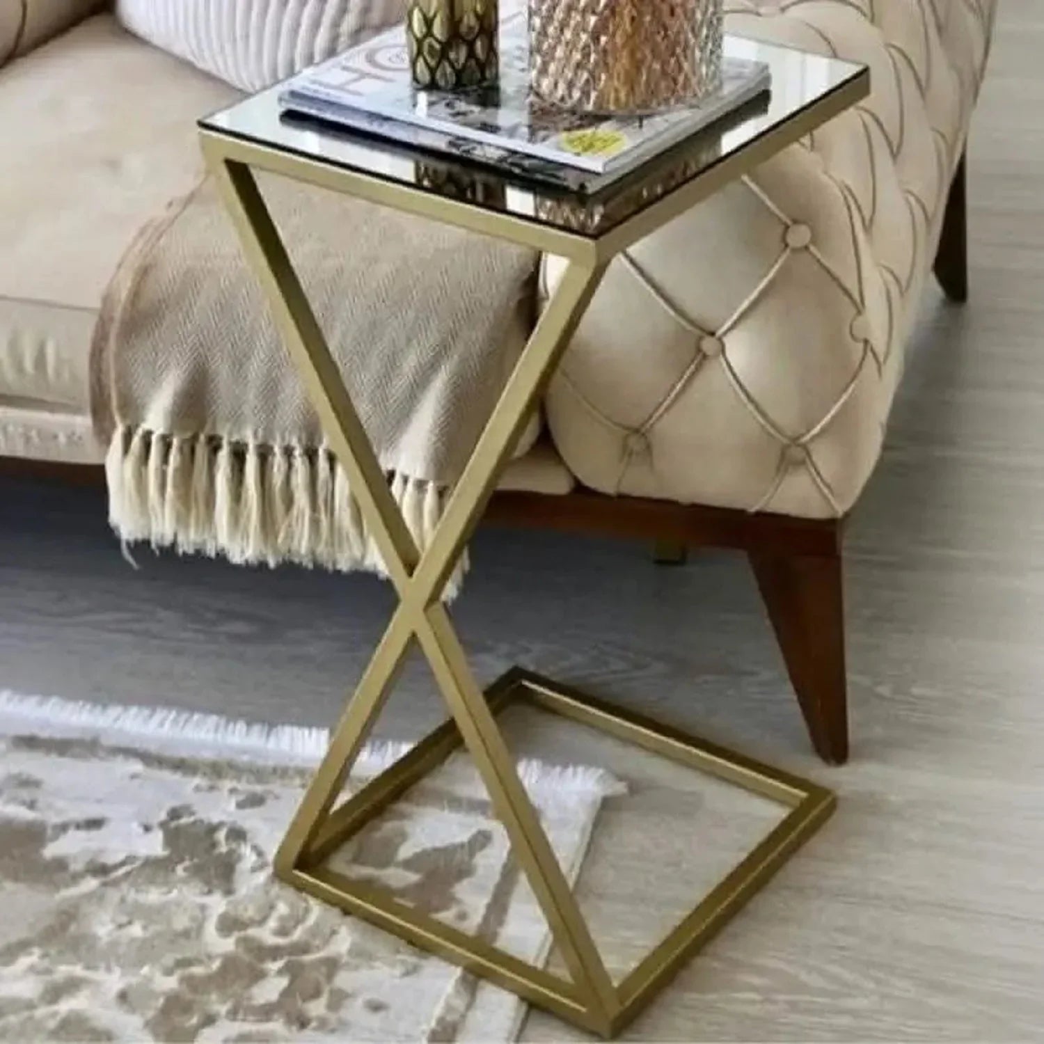 ترابيزة جانبية ستيل و زجاج، 40*40*50 سم