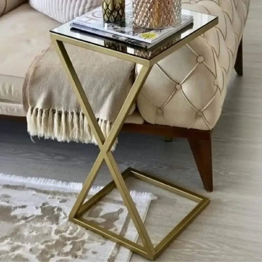 ترابيزة جانبية ستيل و زجاج، 40*40*50 سم