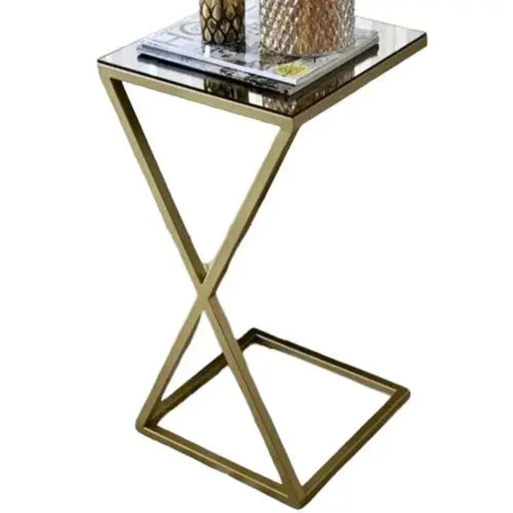 ترابيزة جانبية ستيل و زجاج، 40*40*50 سم