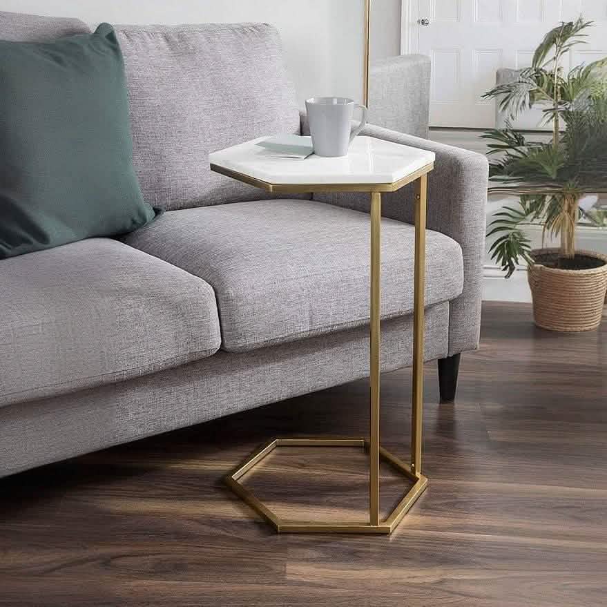 ترابيزة جانبية معدن بسطح رخام، 40*40*50 سم