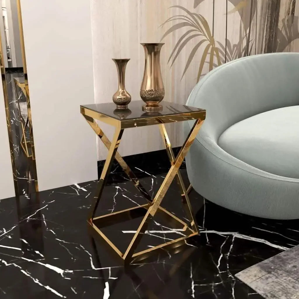 ترابيزة جانبية ستيل بسطح زجاج، 40*40*60 سم