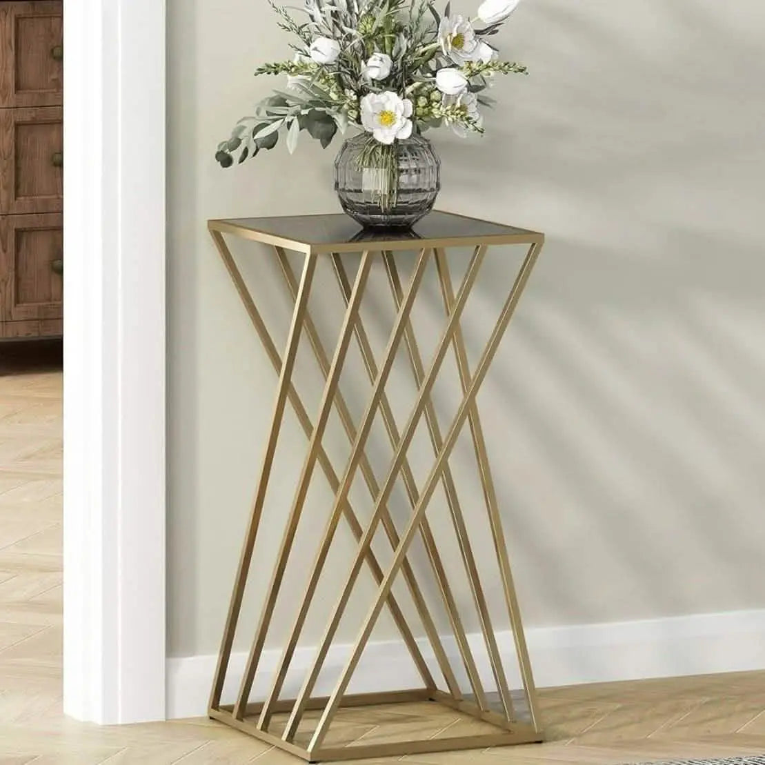 ترابيزة معدن بسطح زجاج، 40*40*65 سم