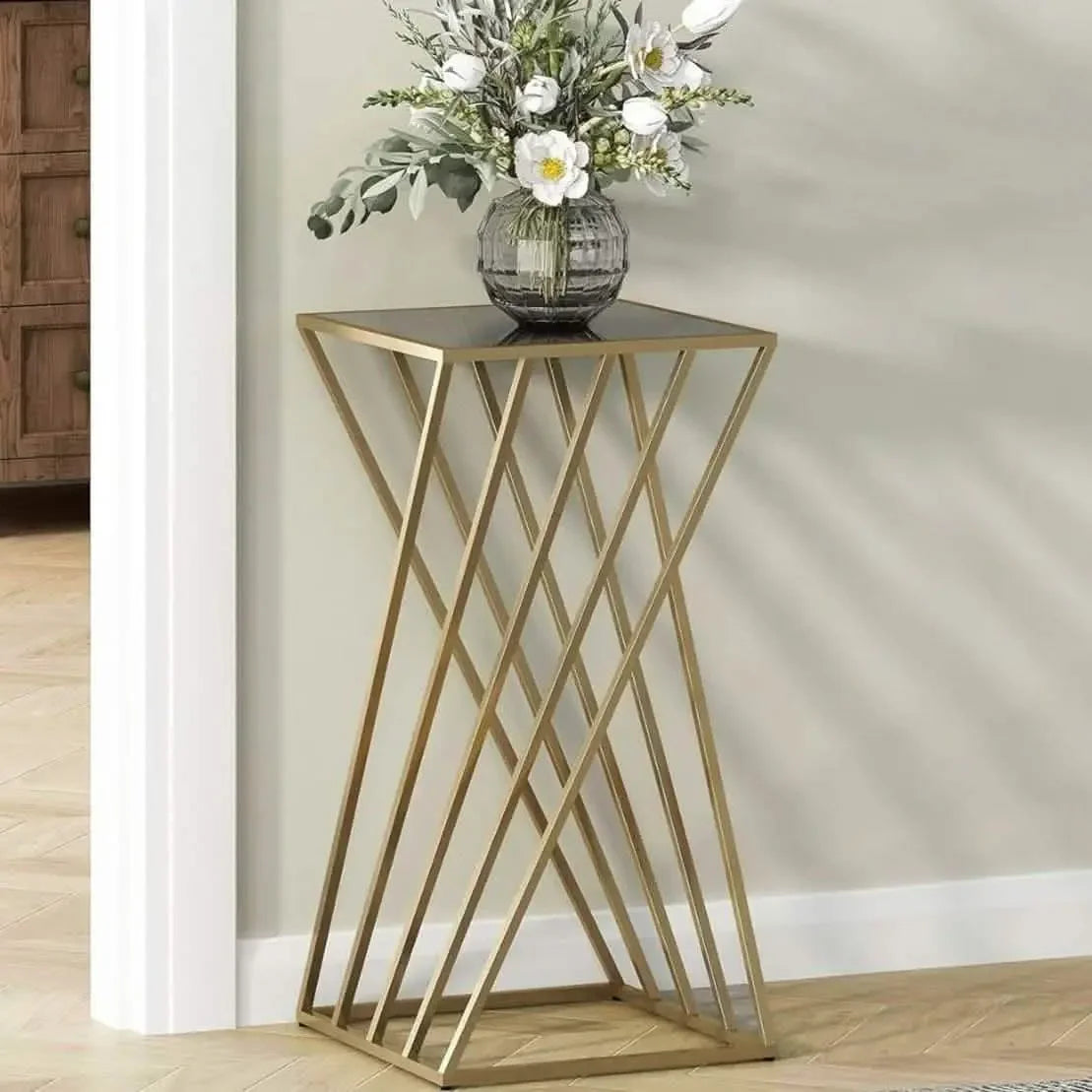 ترابيزة معدن بسطح زجاج، 40*40*65 سم