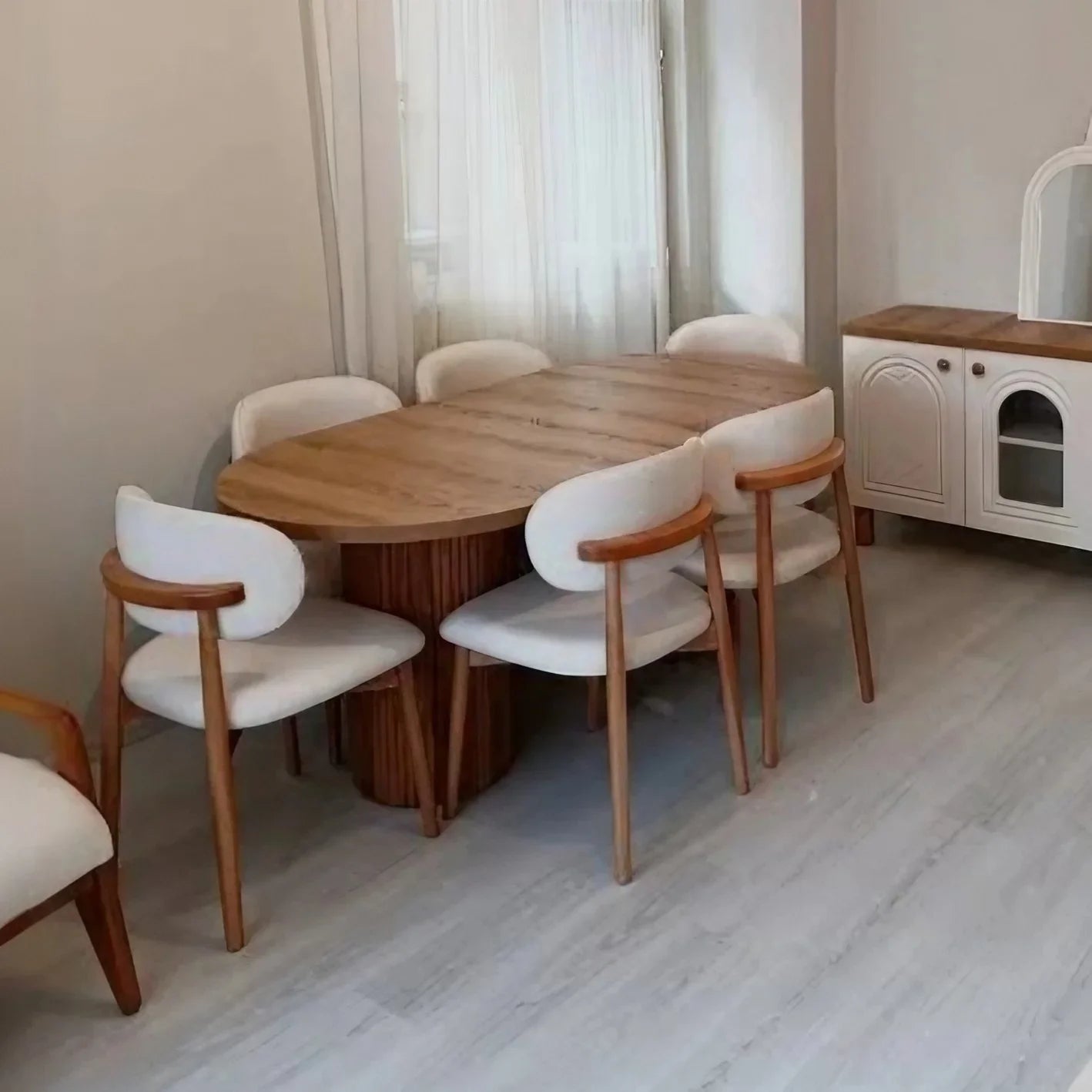 طقم سفرة خشب زان و كونتر، 7 قطع