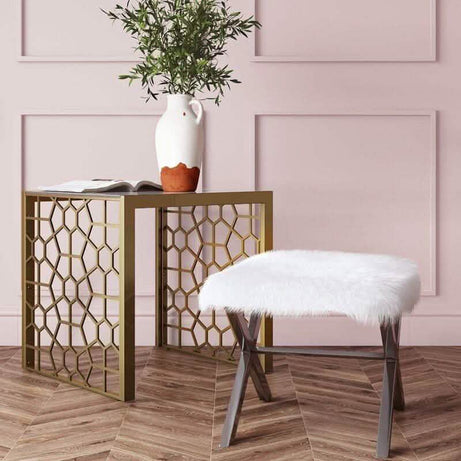 ترابيزة جانبية ستيل بسطح زجاج، 45*45*50 سم