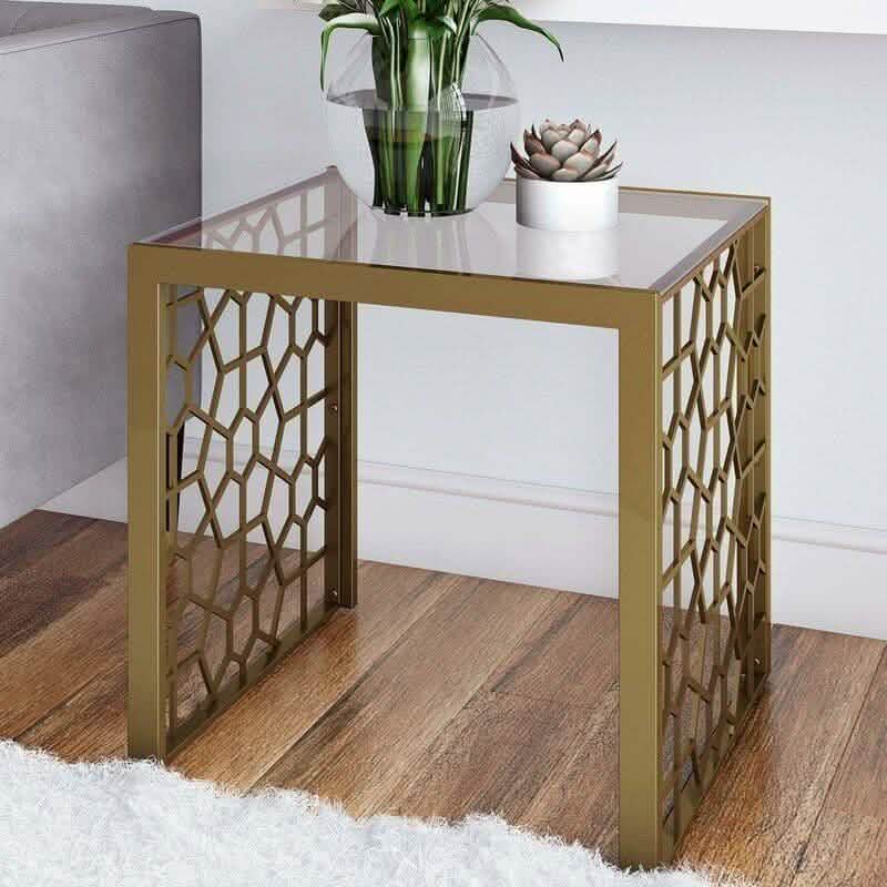 ترابيزة جانبية ستيل بسطح زجاج، 45*45*50 سم