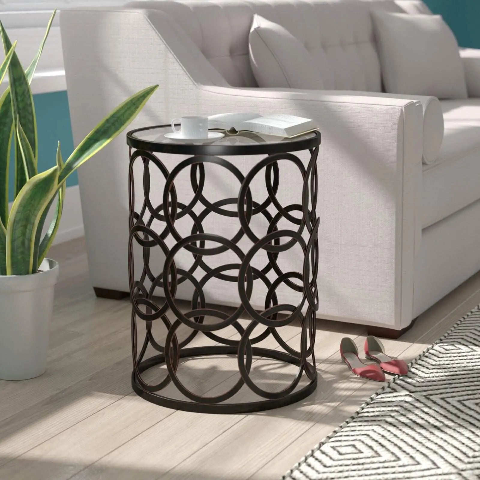 ترابيزة جانبية ستيل و زجاج، 45*45*50 سم