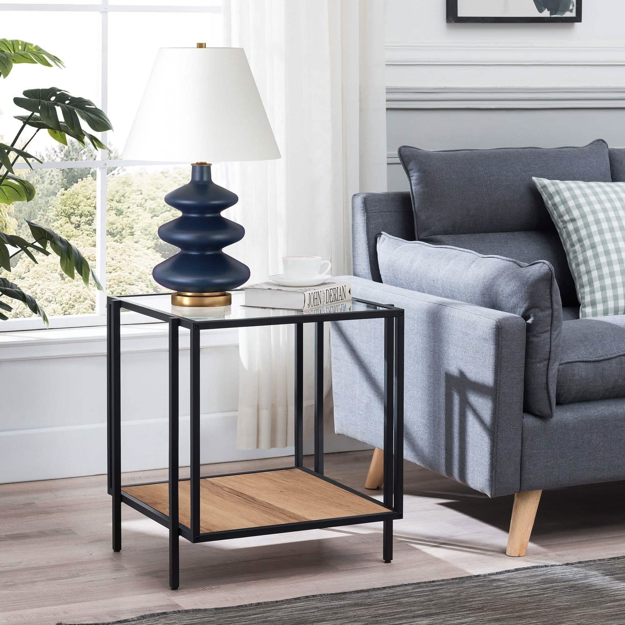 ترابيزة جانبية ستيل بسطح زجاج، 45*45*50 سم