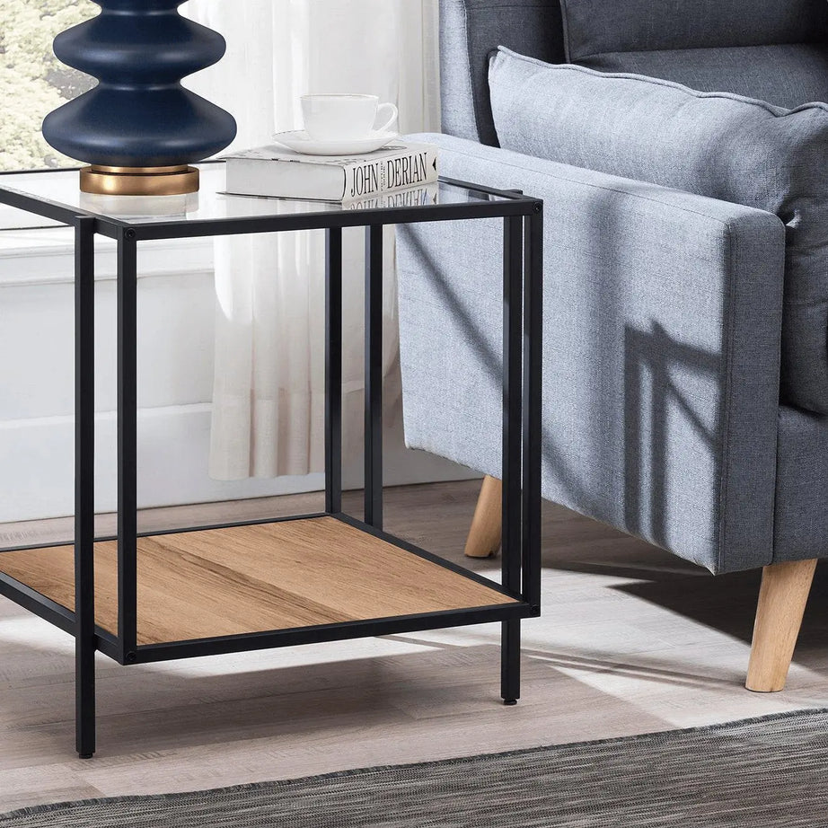 ترابيزة جانبية ستيل بسطح زجاج، 45*45*50 سم