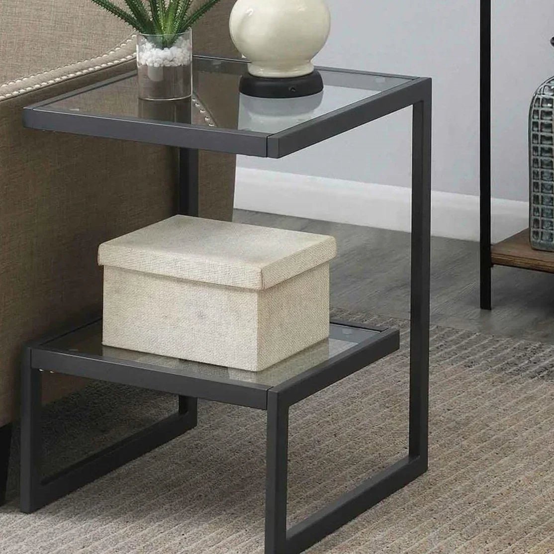 ترابيزة جانبية ستيل بسطح زجاج، 45*45*50 سم