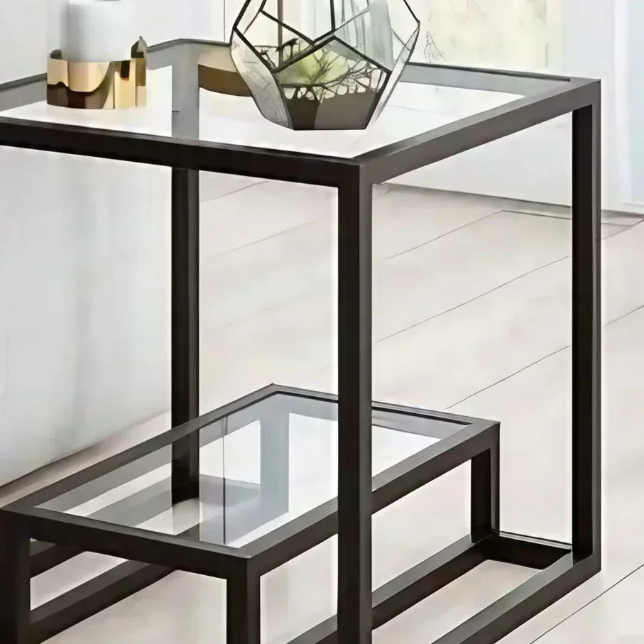 ترابيزة جانبية ستيل بسطح زجاج، 45*45*50 سم