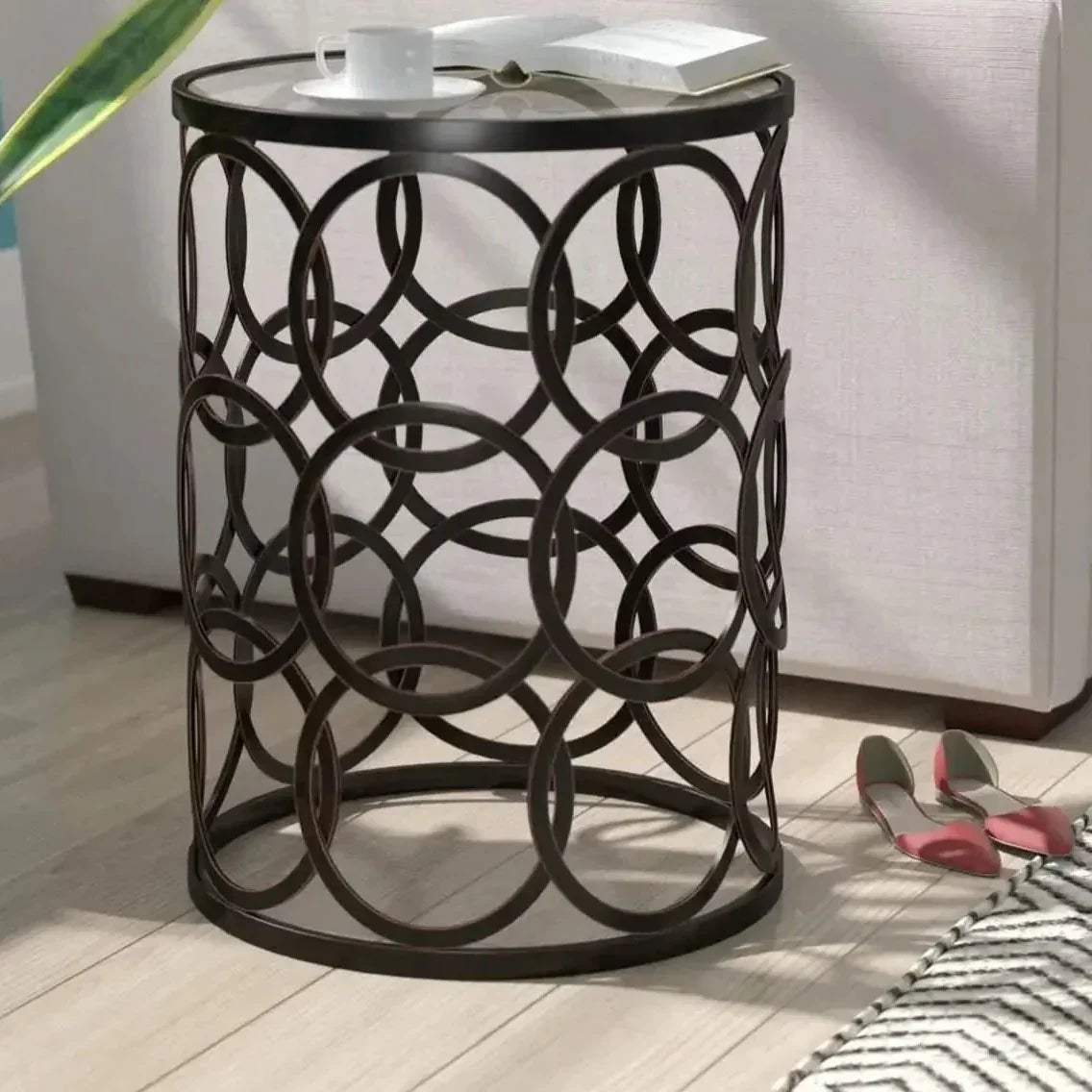 ترابيزة جانبية ستيل و زجاج، 45*45*50 سم