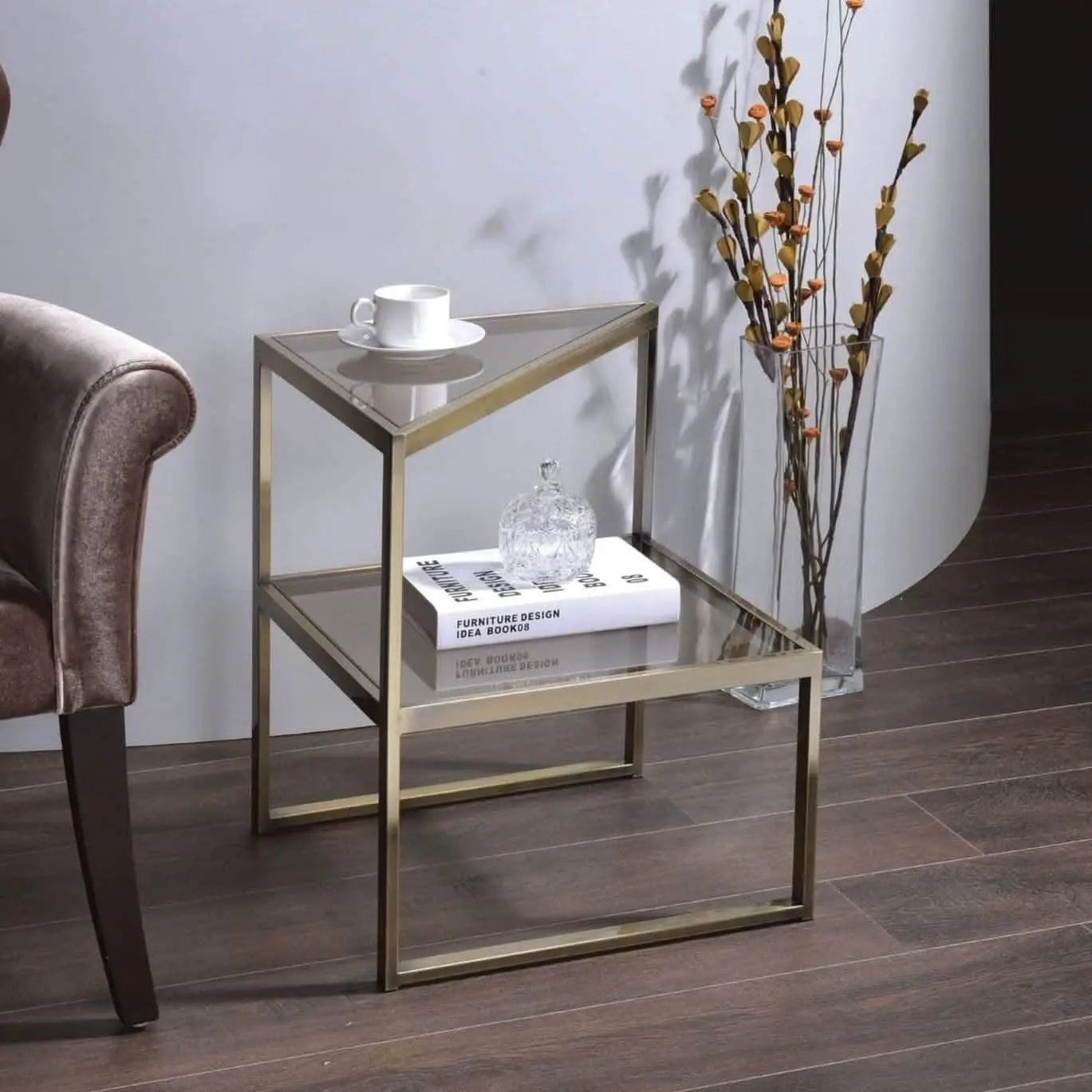 ترابيزة جانبية ستيل بسطح زجاج، 45*45*55 سم