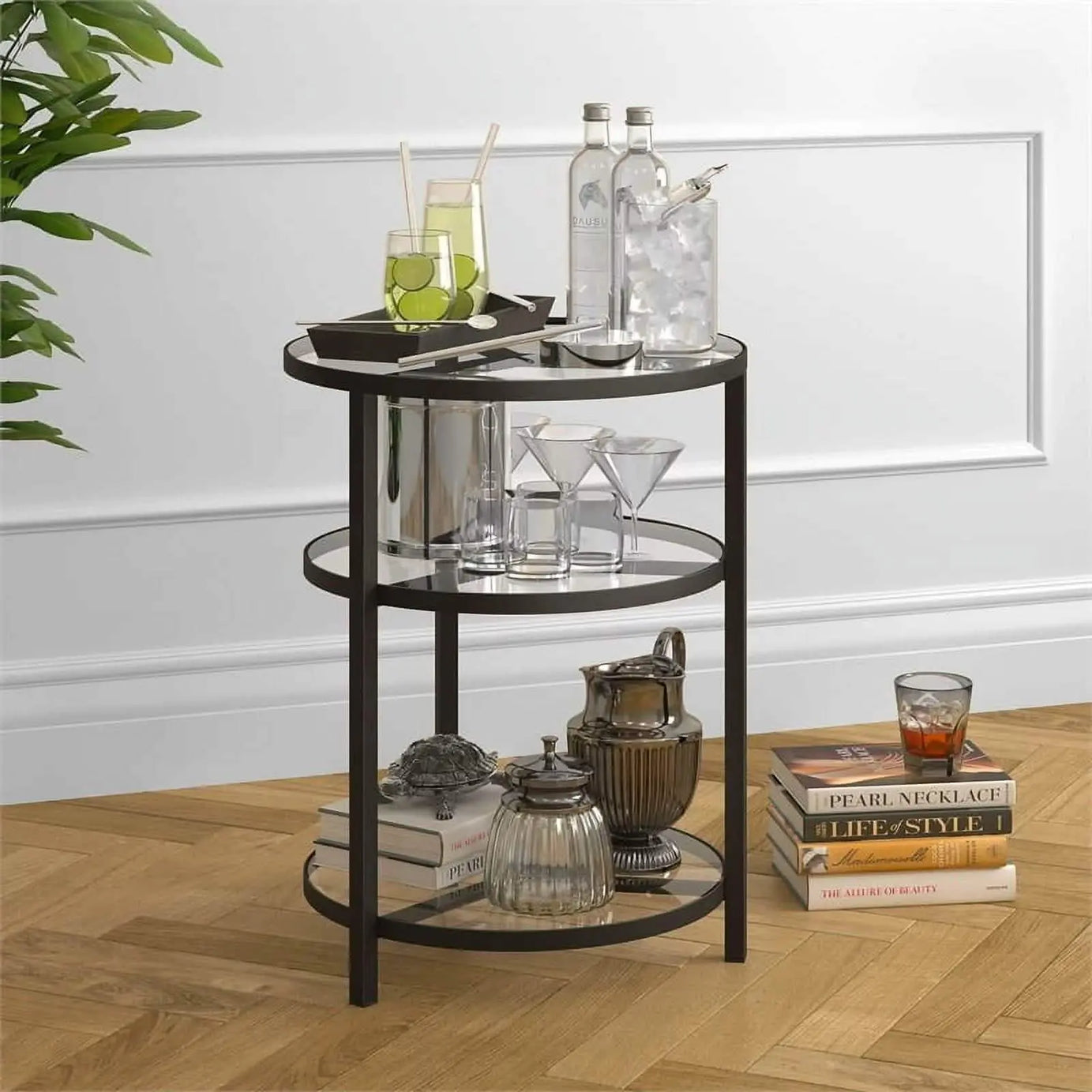 ترابيزة جانبية ستيل بسطح زجاج، 45*45*55 سم