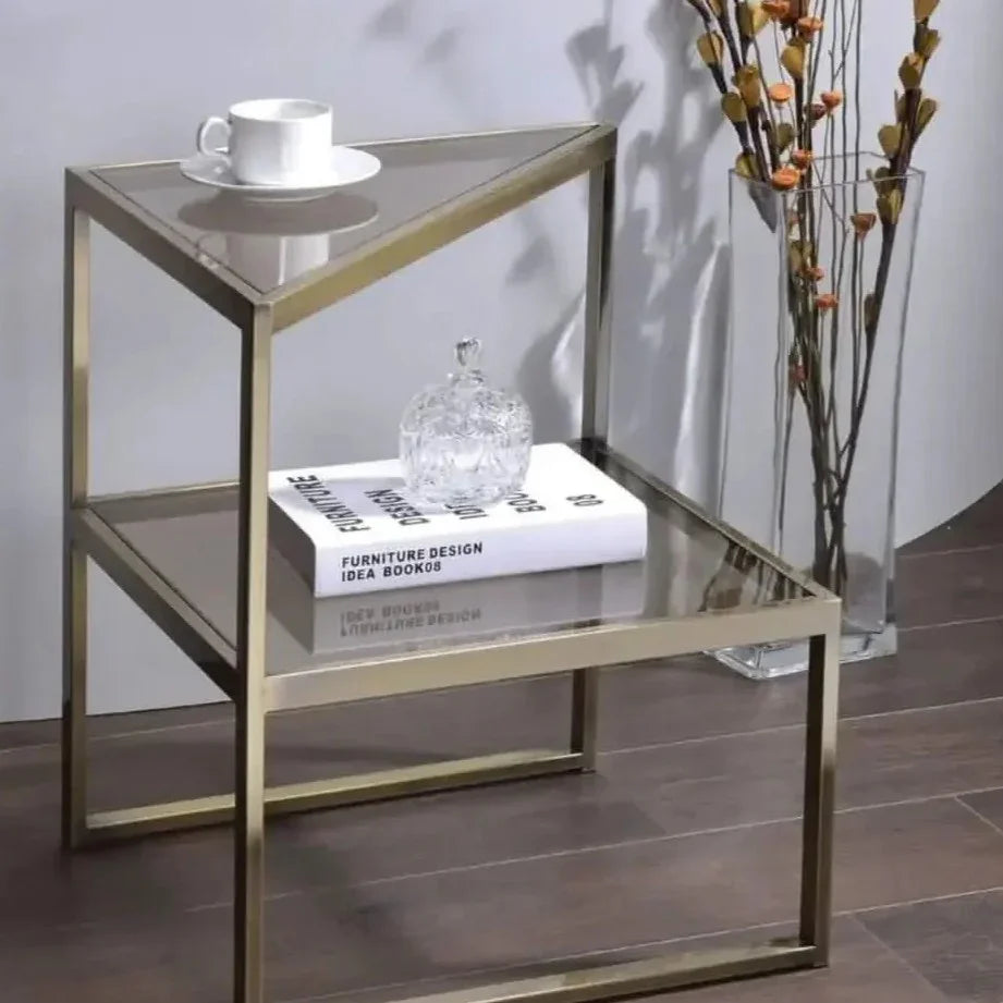 ترابيزة جانبية ستيل بسطح زجاج، 45*45*55 سم