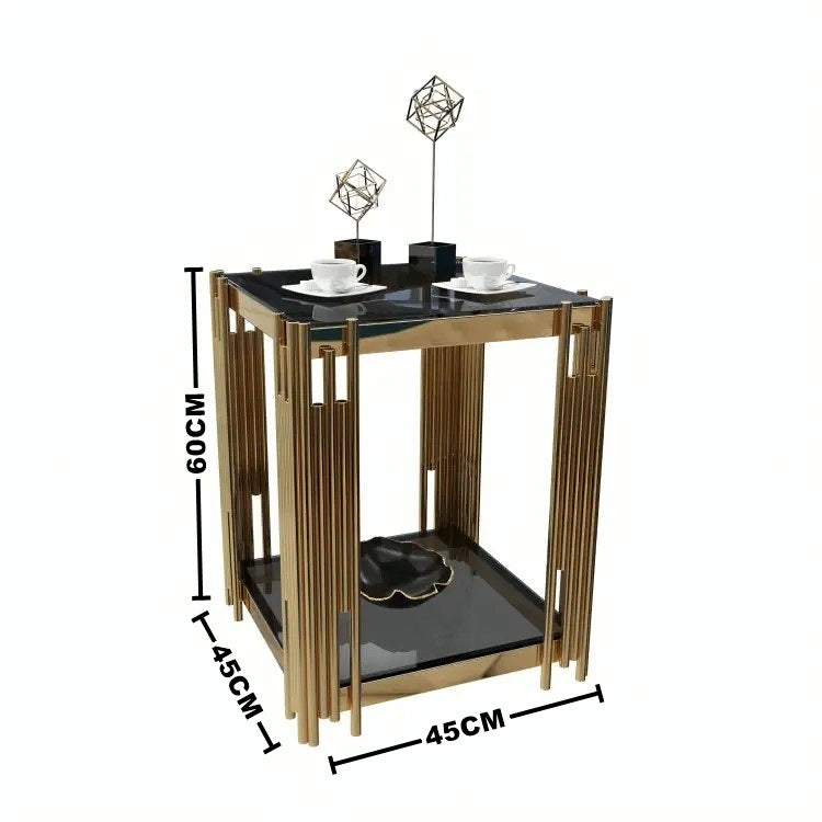 ترابيزة جانبية ستيل بسطح زجاج، 45*45*60 سم