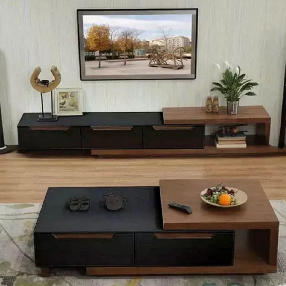 طقم ترابيزة تليفزيون مع ترابيزة قهوة، خشب ام دي اف - قطعتين