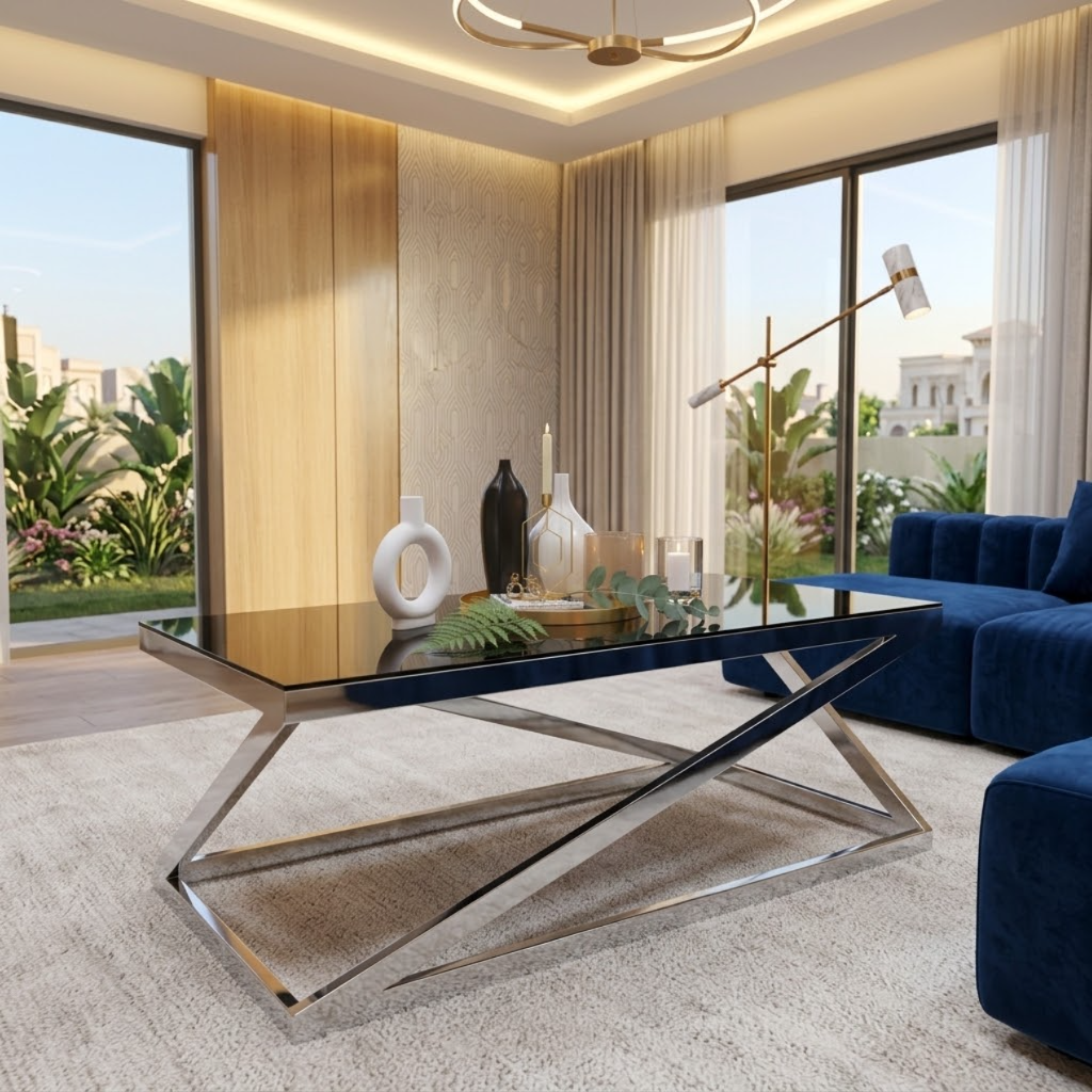 ترابيزة قهوة بسطح زجاج، 120*60*45 سم