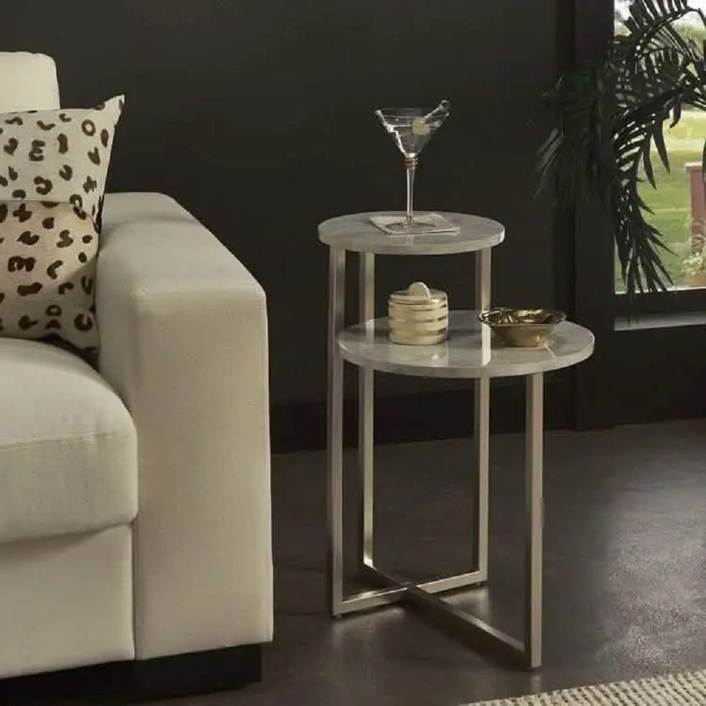 ترابيزة جانبية معدن بسطح رخام - فضي