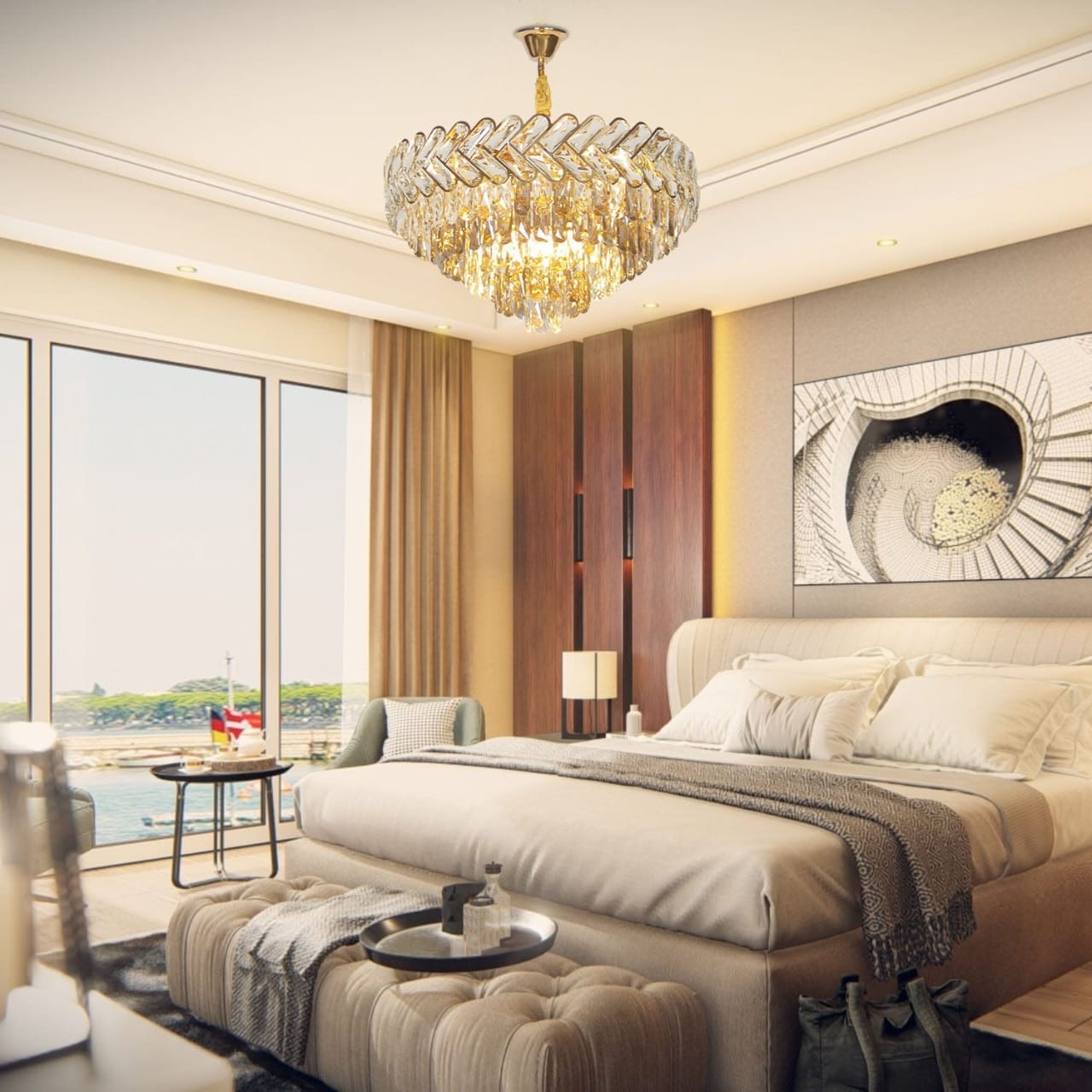 نجفة ستيل، 60*60 سم - ذهبي