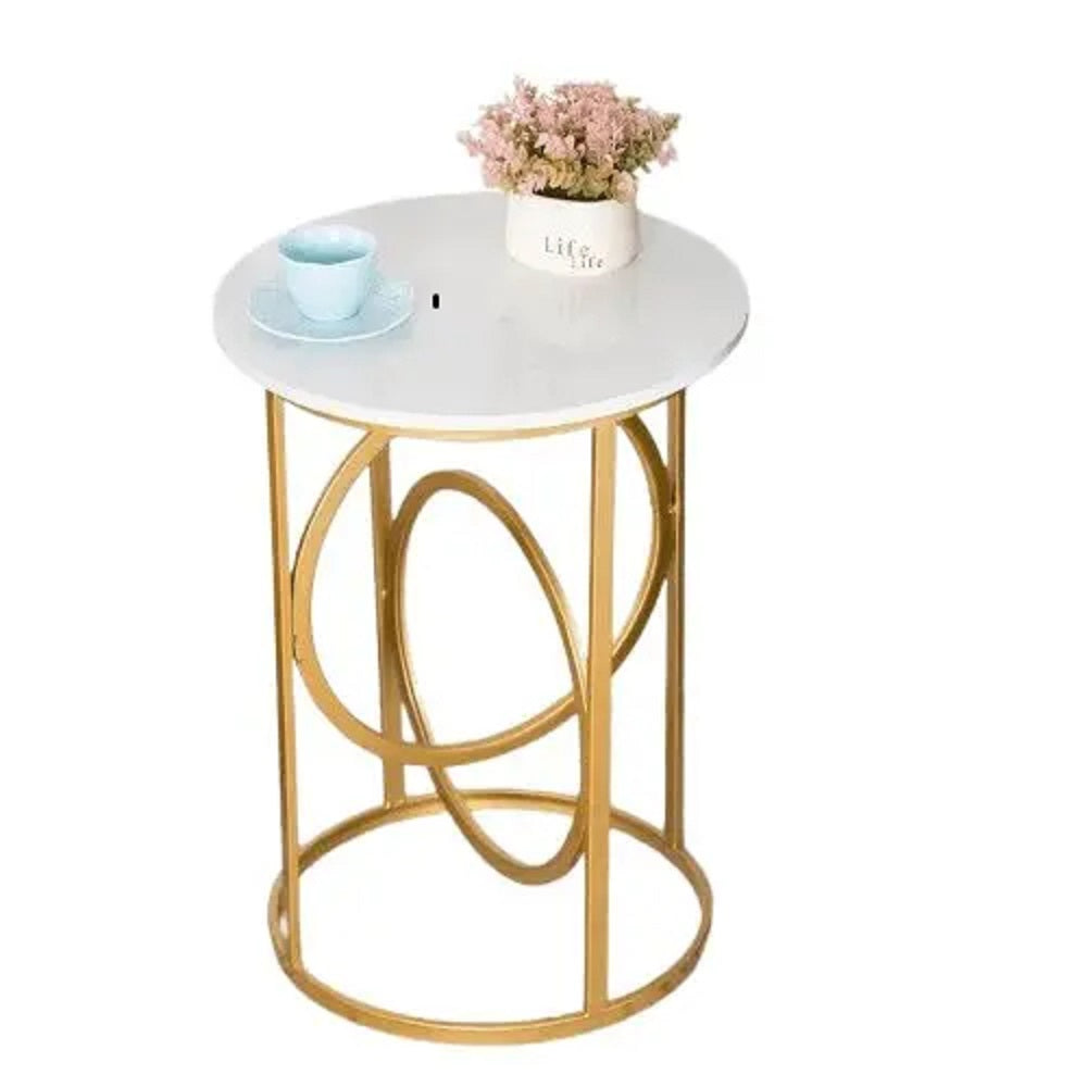 ترابيزة جانبية ستيل بسطح رخام، 40*40*50 سم