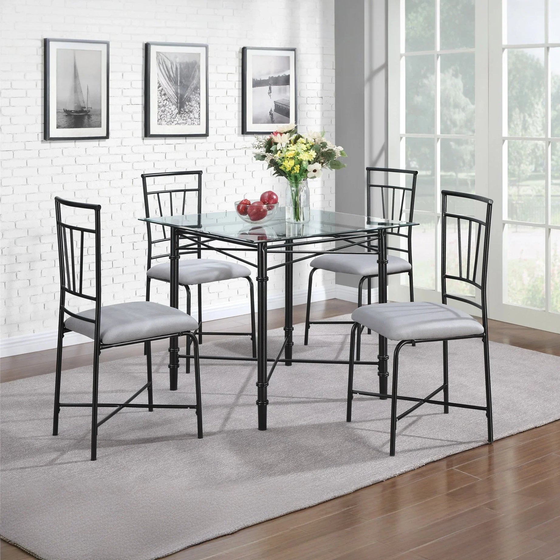 طقم سفرة ستيل وخشب ام دي اف، 5 قطع