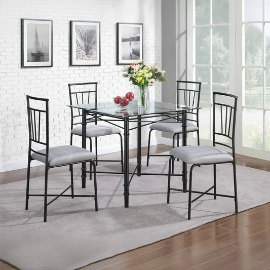 طقم سفرة ستيل وخشب ام دي اف، 5 قطع