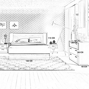 سرير خشبي حديث مع تصميم بسيط ورأس سرير مدمج ضمن غرفة نوم كاملة خشب ام دي اف 5 قطع