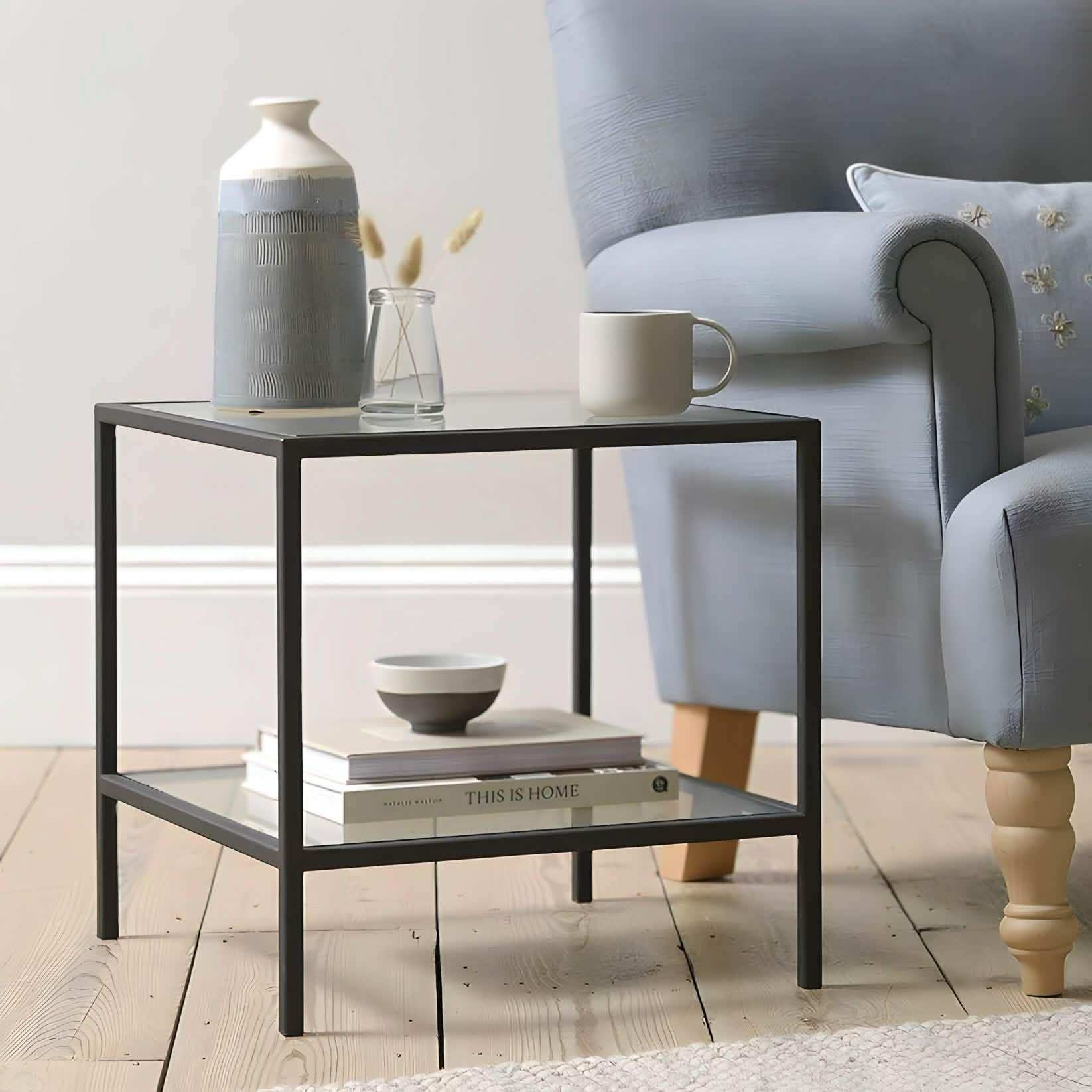 ترابيزة جانبية زجاج 50*50*60 سم - RON69 Royal Iron