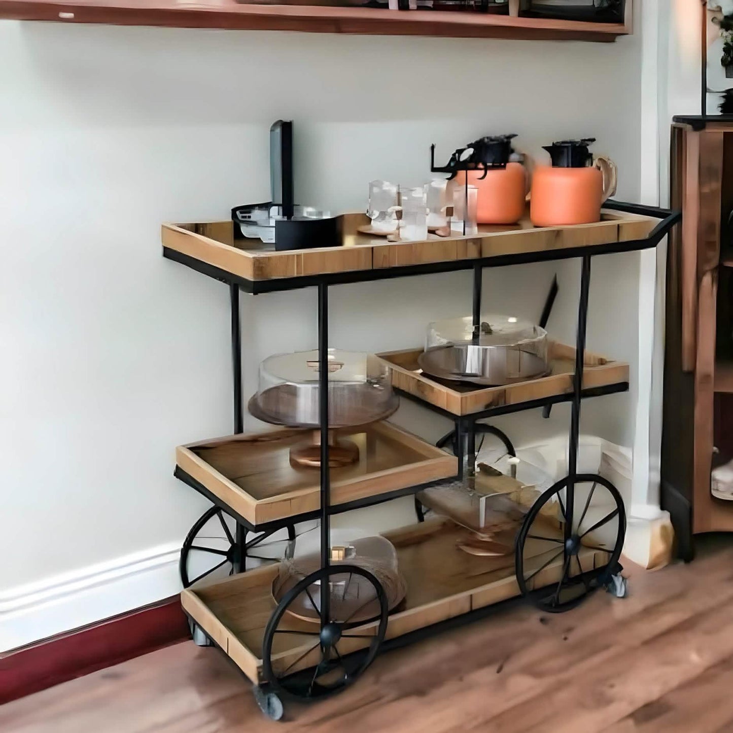 ترابيزة تقديم متحركة ستيل وام دي اف، 80*40*85 سم