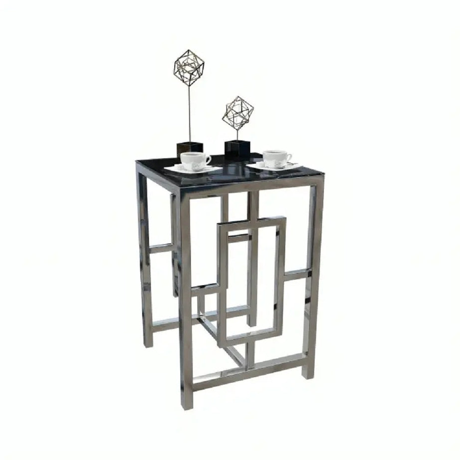 ترابيزة جانبية ستيل بسطح زجاج، 45*45*60 سم