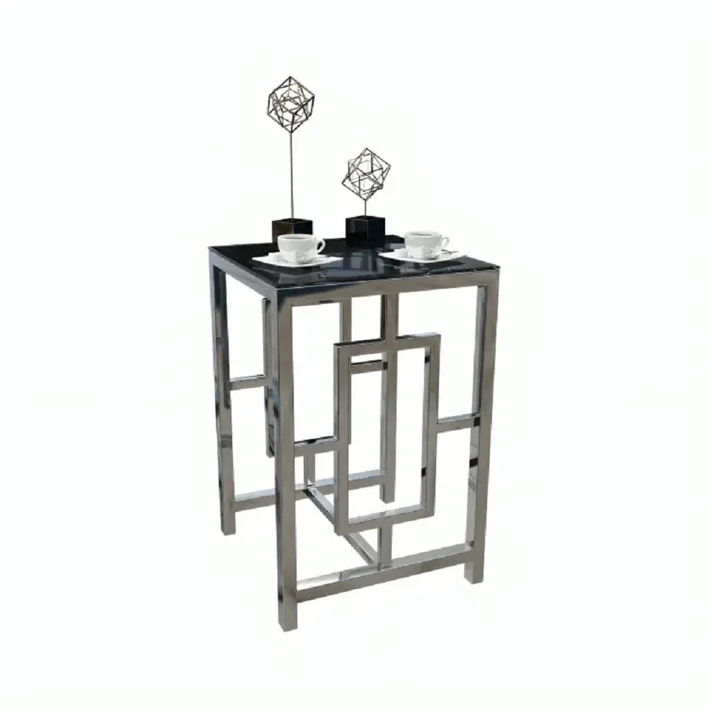 ترابيزة جانبية ستيل بسطح زجاج، 45*45*60 سم