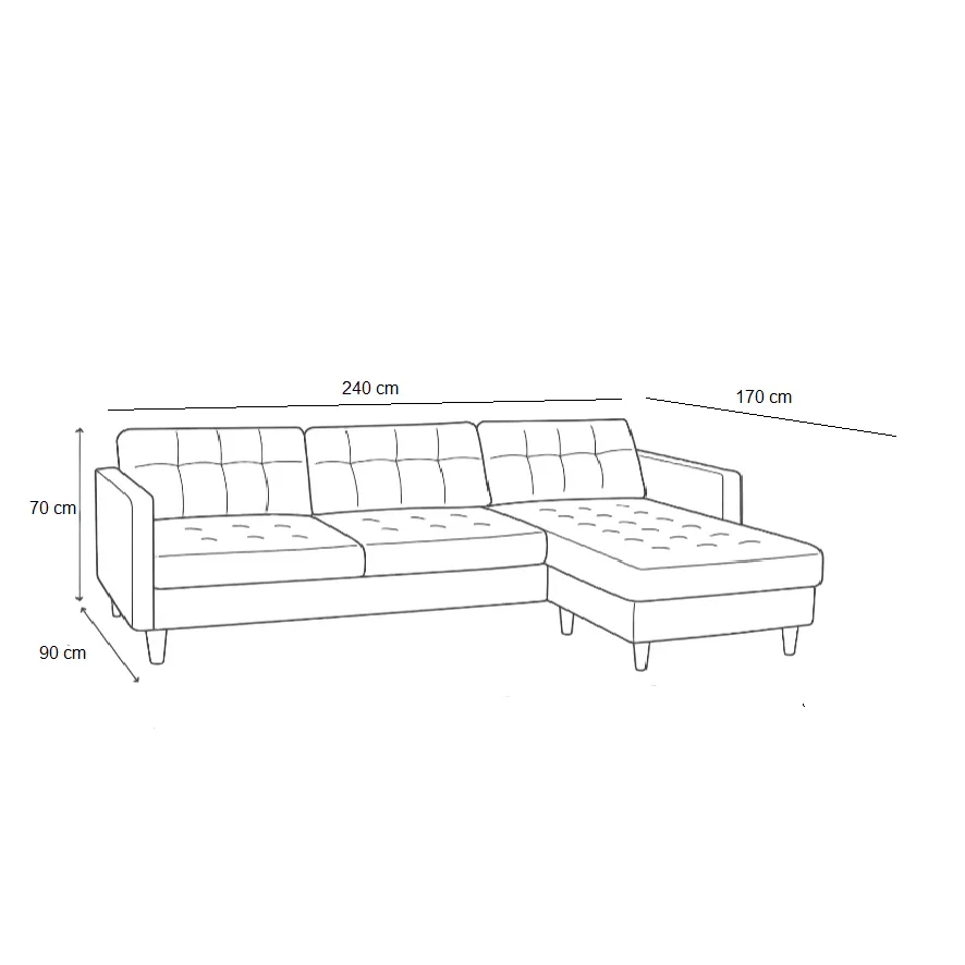 ركنة خشب زان، 240*170*70 سم