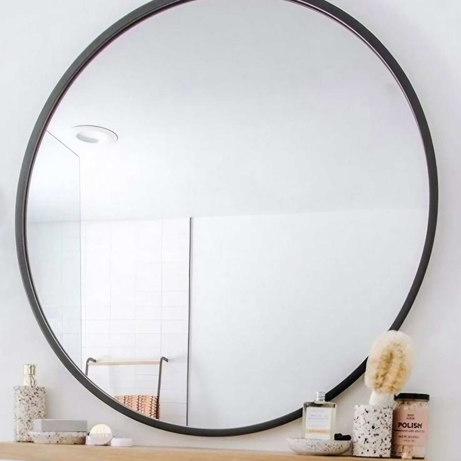 مرايا حائط بإطار خشب، 55*55 سم