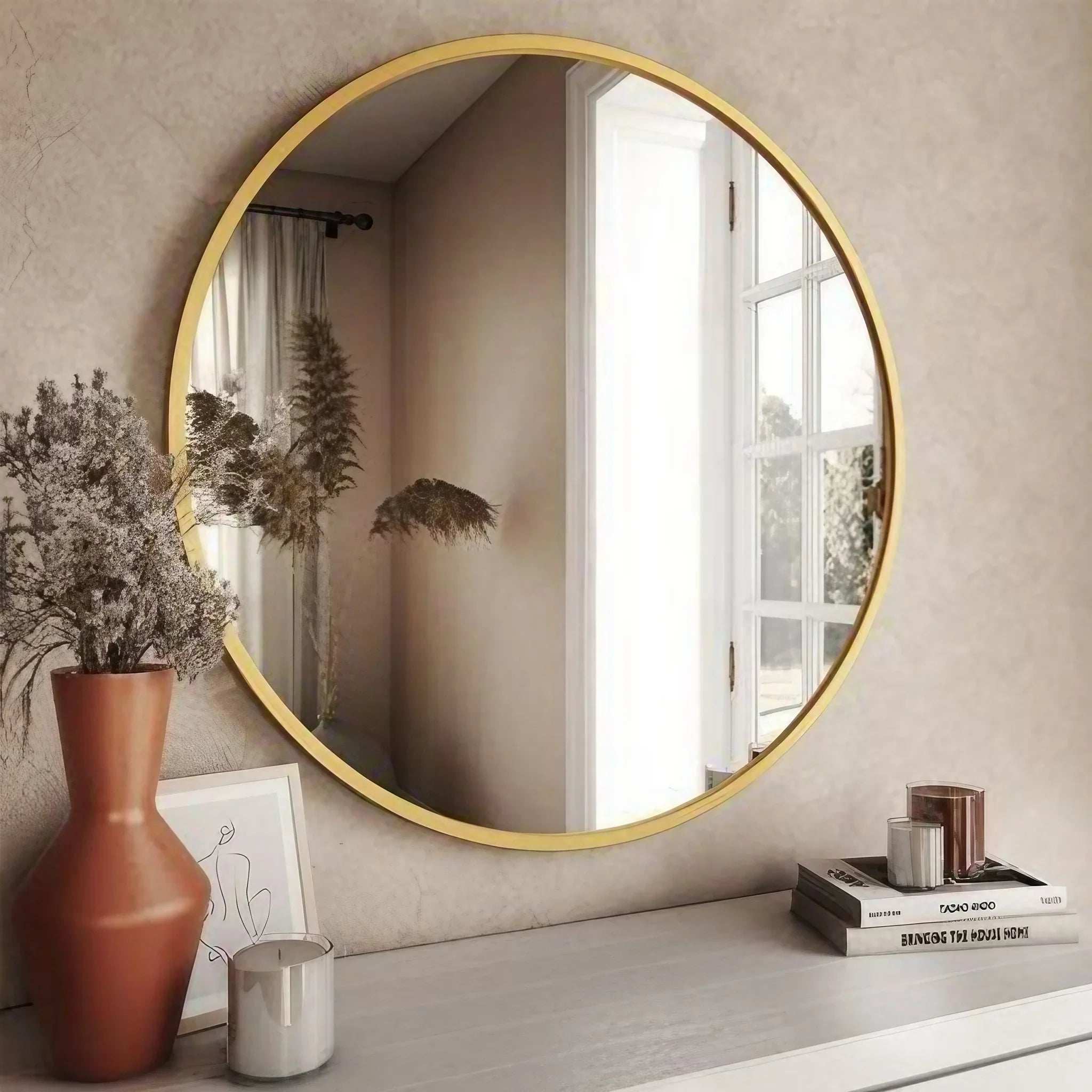 مرايا حائط بإطار خشب، 55*55 سم